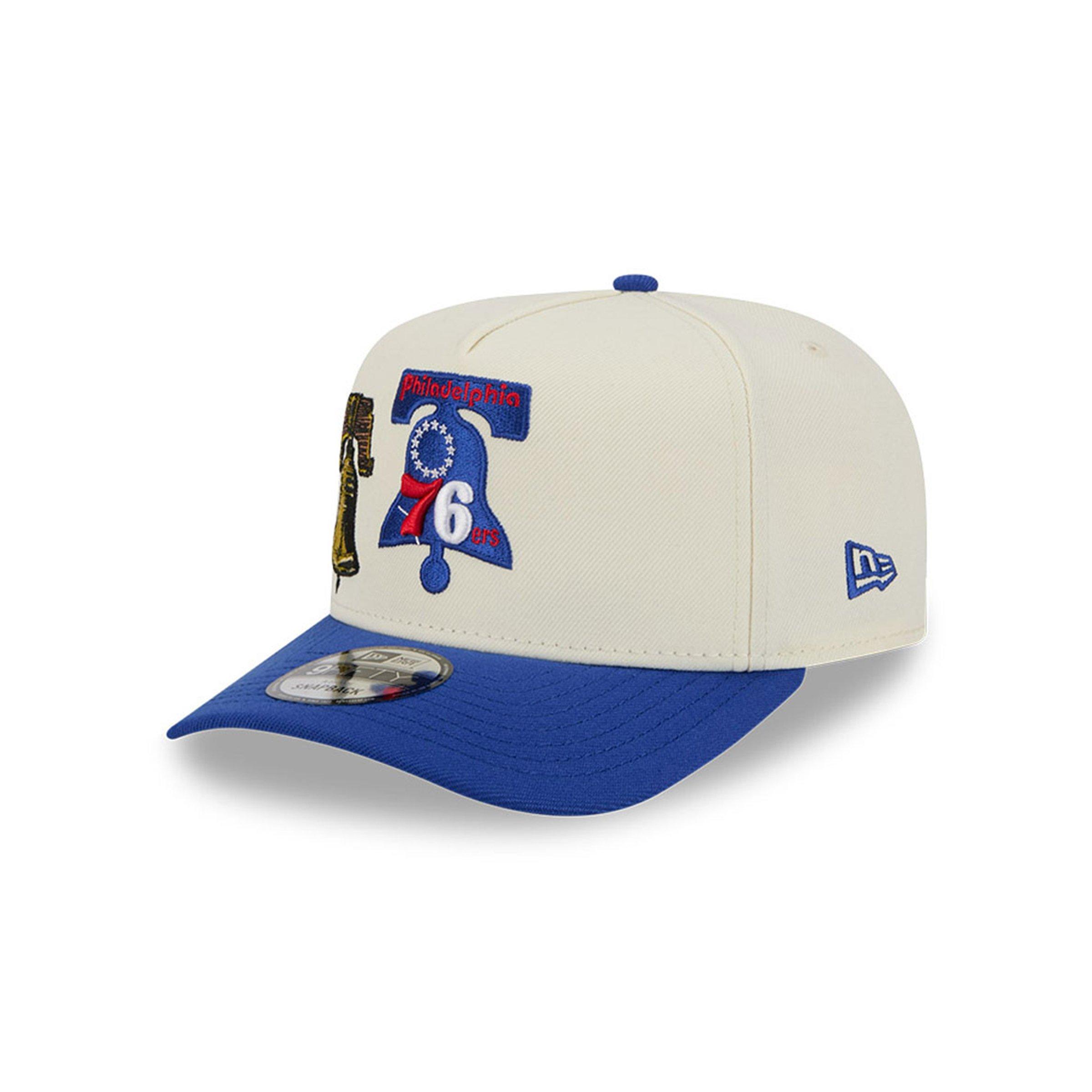 New Era Philadelphia 78ers 9FIFTY A-Frame Hardwood Classic Snapback Hat - Cream/Royal - CREAM